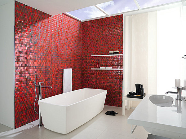 Modern red and white bathroom