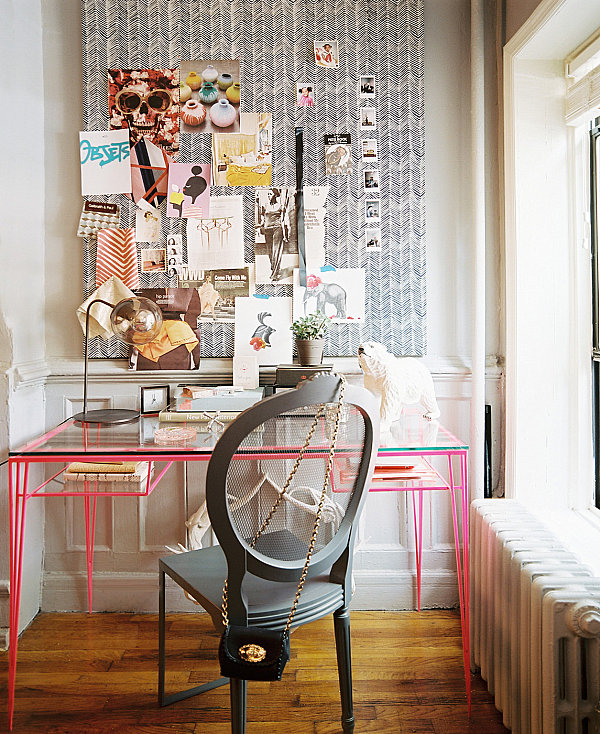 Neon pink office desk