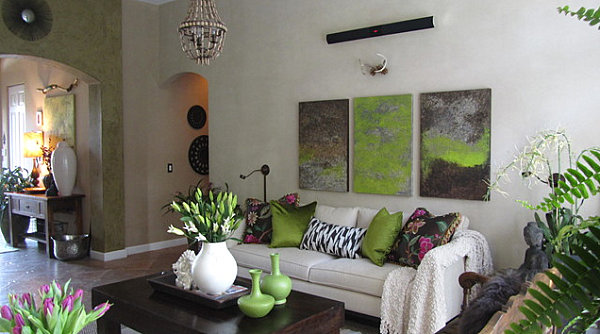 Olive green touches in a living room