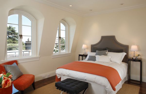 Orange is an ideal choice for rooms that largely employ grey and white