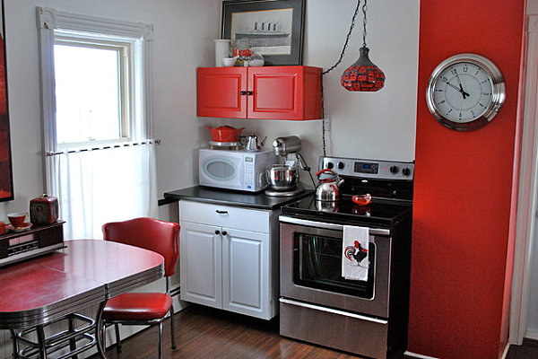 Red and white modern kitchen