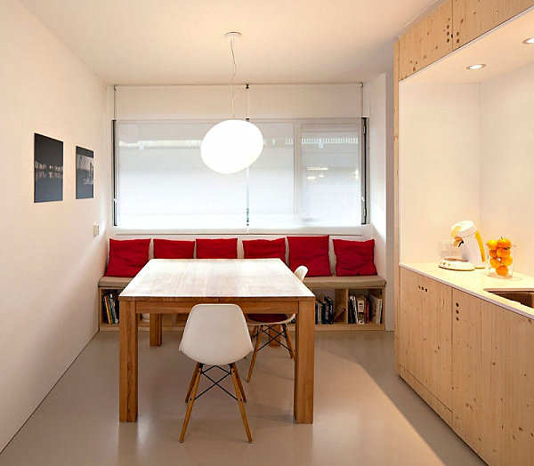 Red pillows in a moder kitchen