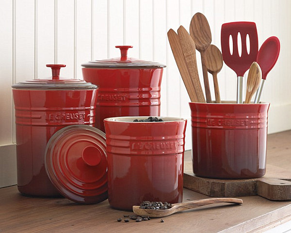 Red stoneware canisters