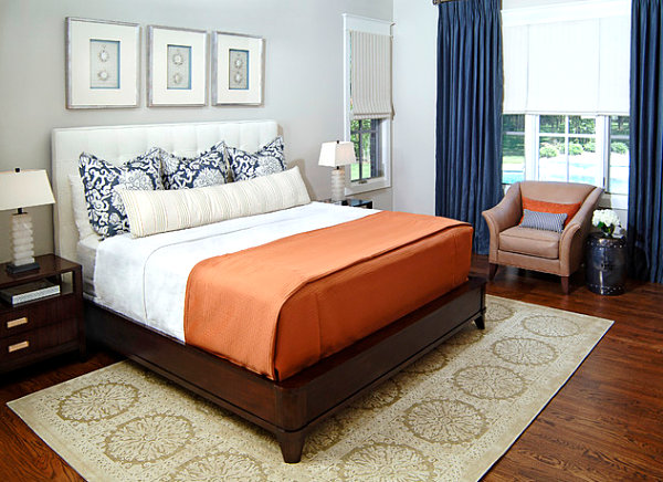 Sapphire curtains in a sophisticated bedroom