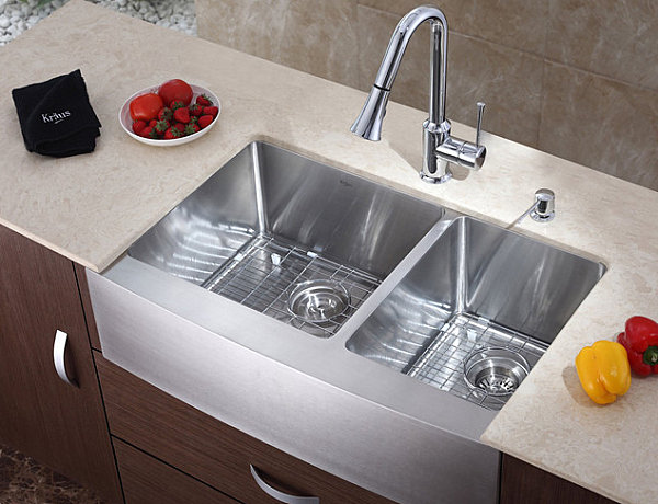 Sink with a chrome kitchen faucet