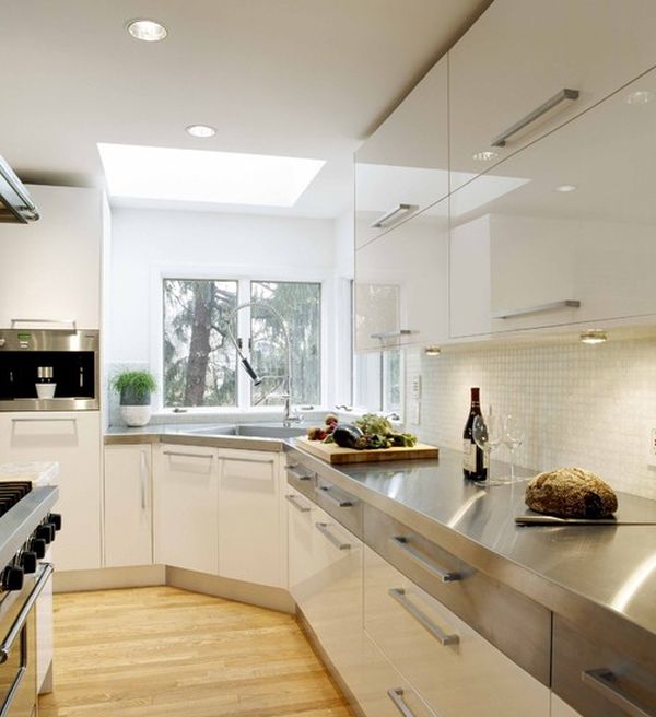 Skylight above the corner sink provides plenty of light