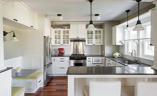 Stainless steel appliances in a modern bistro kitchen