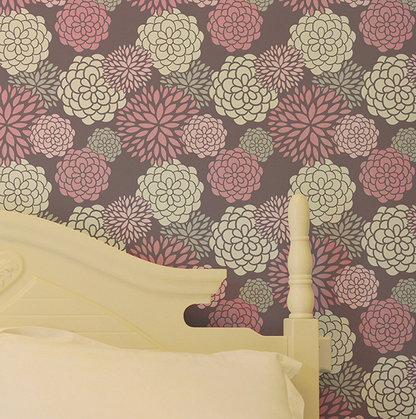 Stenciled Wall Pattern in Bedroom