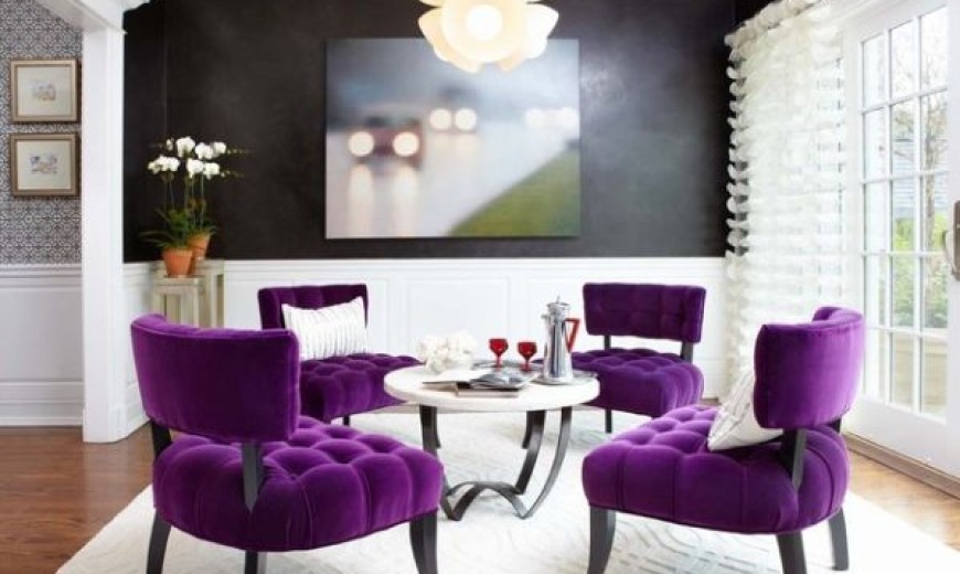 Stunning Room In Black And White With Purple Chairs For An Extravagant Look 870x520 
