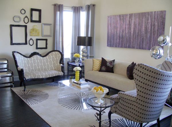 Stylish and creative way to add purple accents to a modern eclectic living space