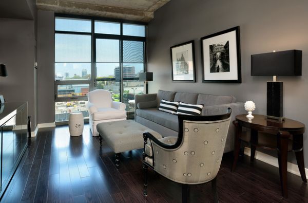 Stylish contemporary living room with a unique table lamp in black