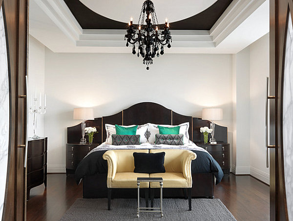 Touches of emerald in an elegant bedroom