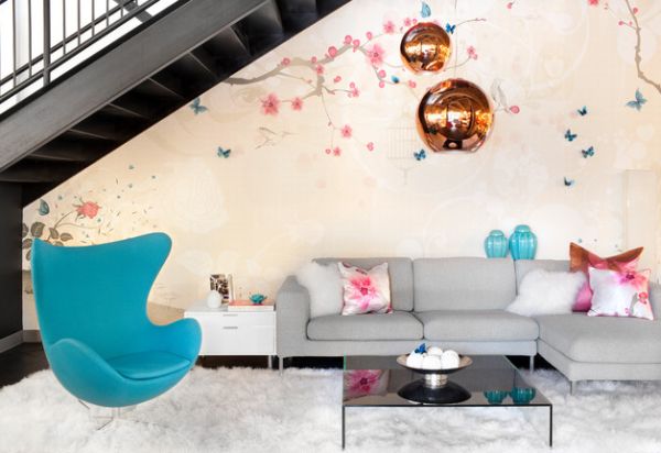 Turquoise Egg chair blends in seamlessly with the chic decor in a teenage girls' room