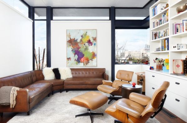 Use couch and seating in leather that matches the Eames lounger