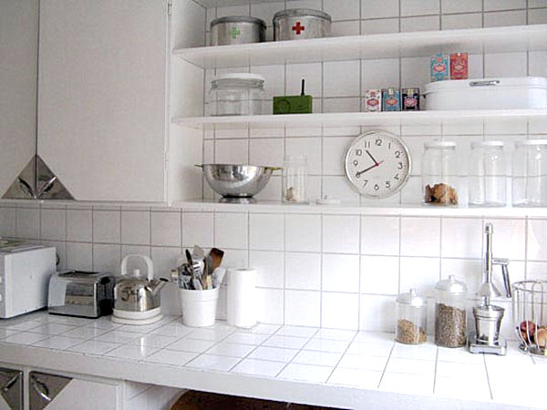 White ceramic tile countertop