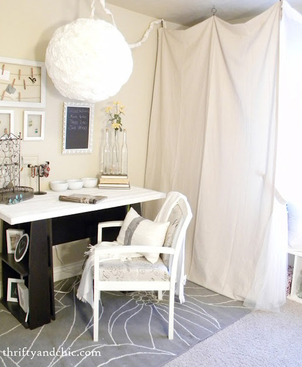 White desk top with bookshelf sides