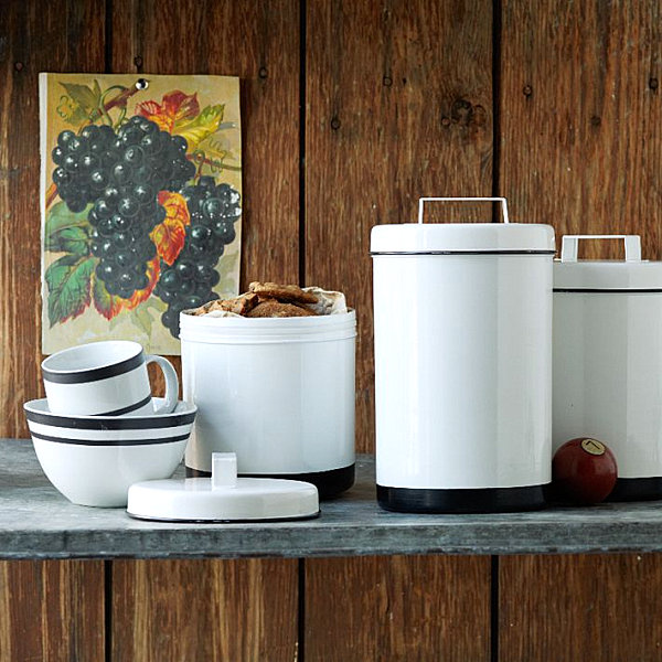 White enamel storage canisters