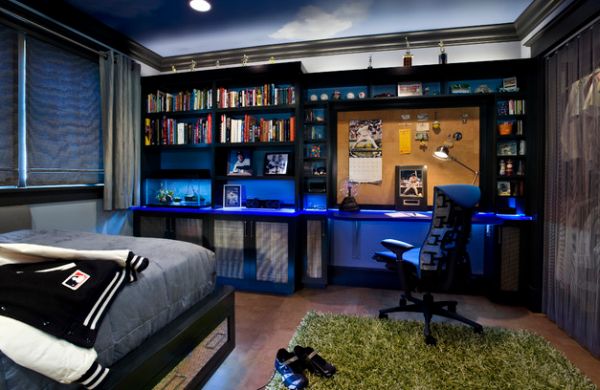 Yankees themed boys' bedroom with loads of blue