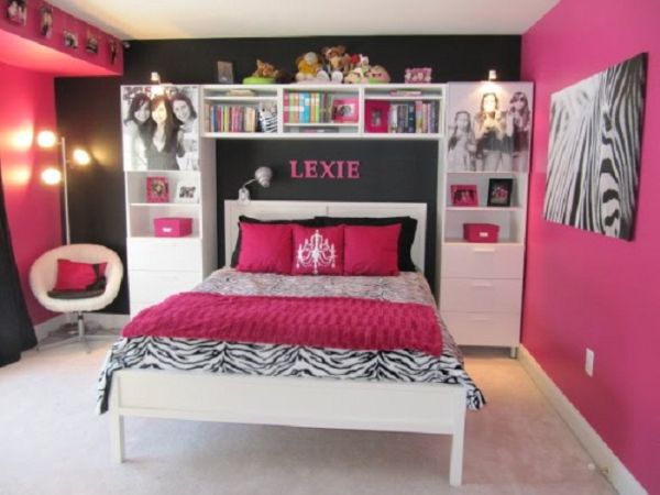 Zebra Print Bedroom Ideas Pink and Black Wall Princess Look White Chair Simple Standing Lamp