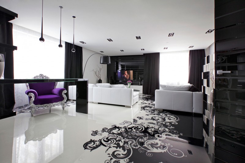 black and white living room