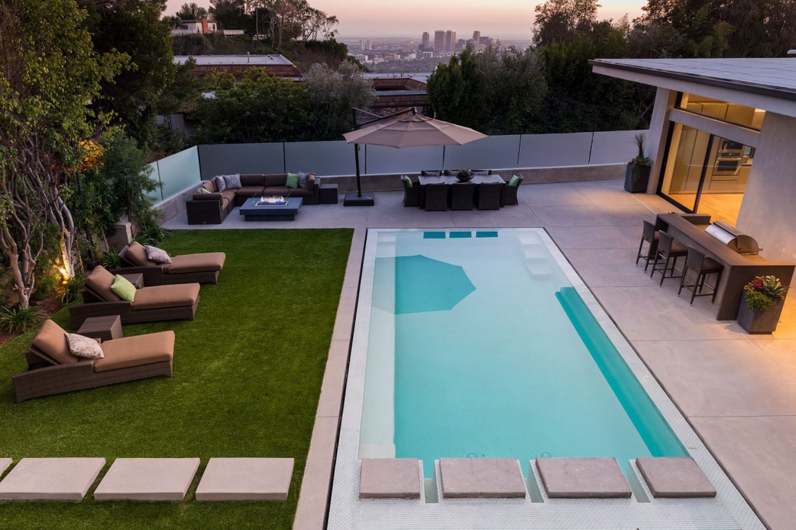 outdoor terrace and pool