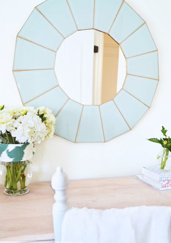 Aqua blue mirror frame from vintage chandelier