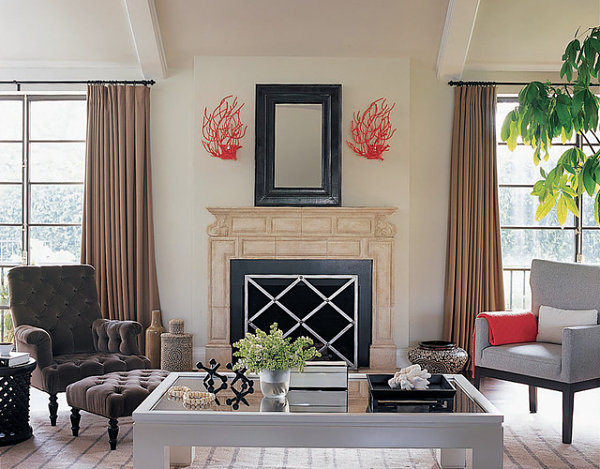 Beige and red in a bold living room