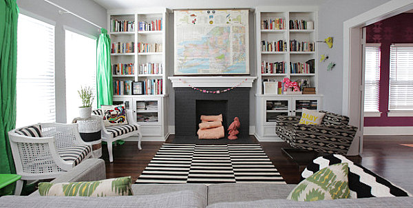 Black and white stripes in an eclectic living room