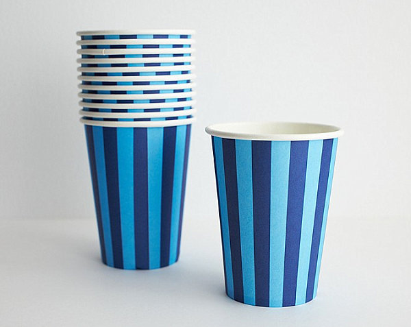 Blue striped paper party cups