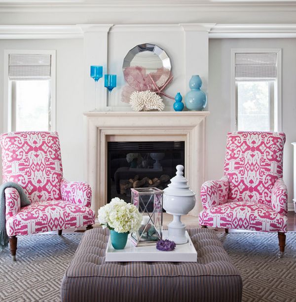 Chairs in fuchsia print add a unique twist to the interiors