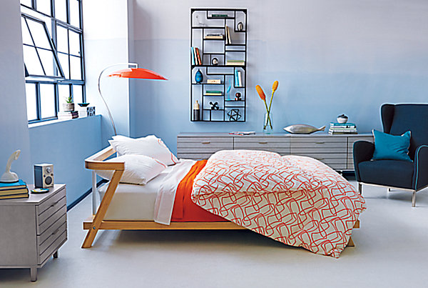 Colorful orange and white bedding