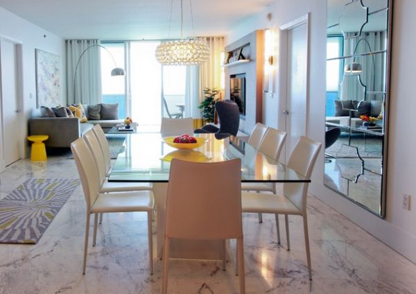 Contemporary dining room with Arco in the corner