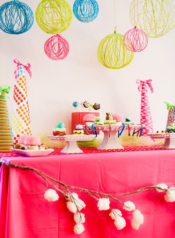 DIY bright yarn chandeliers made with balloons