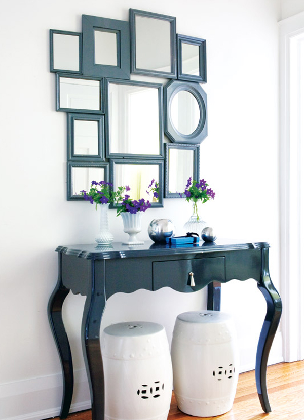 DIY mismatched mirror gallery with black frames