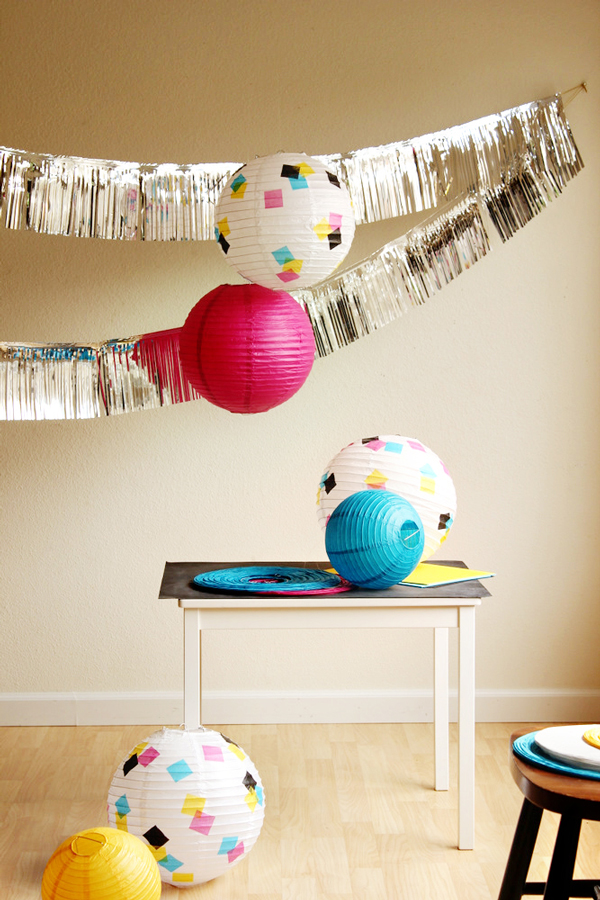 DIY paper lantern with confetti design