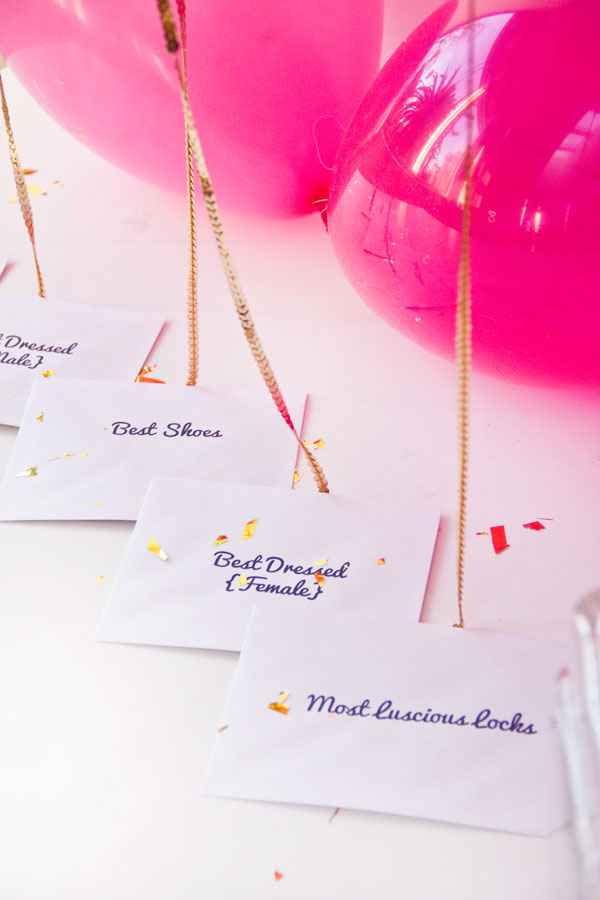 DIY pink balloon awards for guests