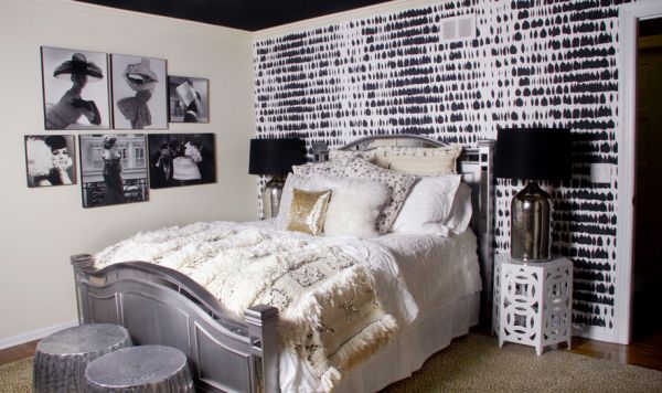Eclectic kids' bedroom with fashionable prints in black and white