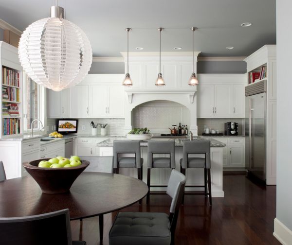 Elegant use of gray in the kitchen and dining area