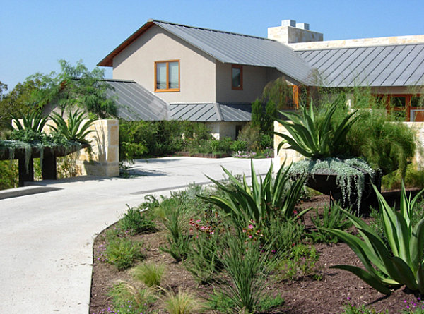 Front yard with a grand entrance