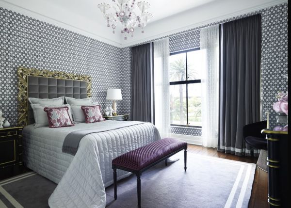 Gray and purple bedroom looks relaxed and regal!