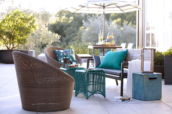 Grey patio cushions and outdoor throw pillows