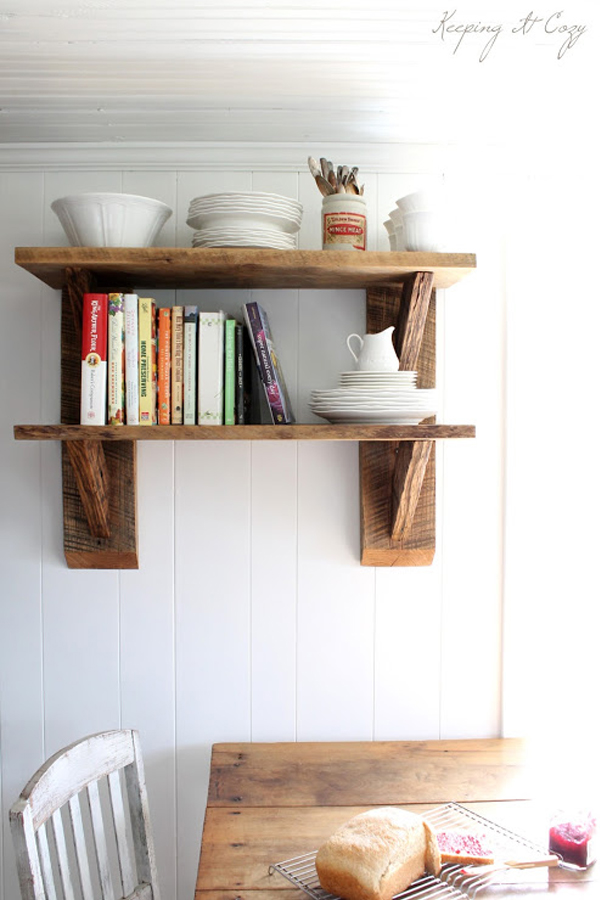 Hanging shelf unit made of reclaimed wood