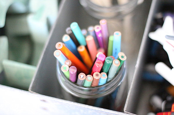 Jar of colored pencils