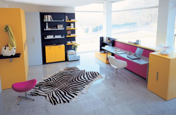 Kids' bedroom sports a playful combination of yellow and fuchsia