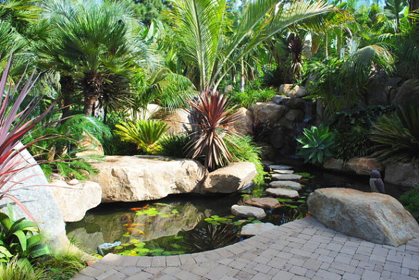 Lush garden pond