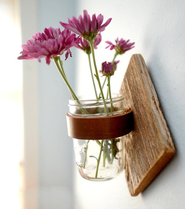 Mason jar sconce with leather strap