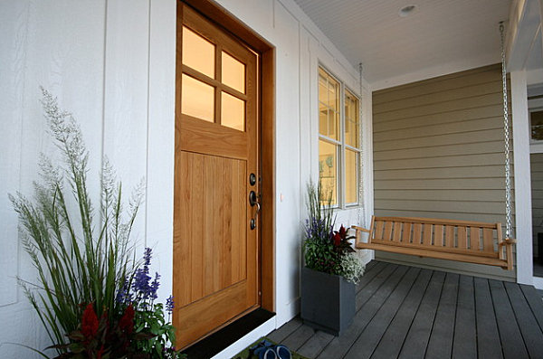 Modern planters on a Craftsman porch