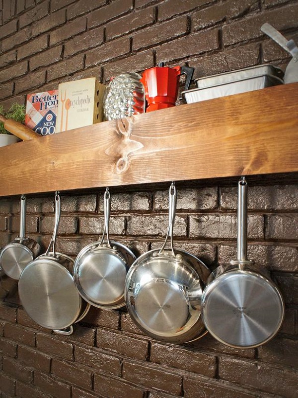 Mounted wooden plan pot rack