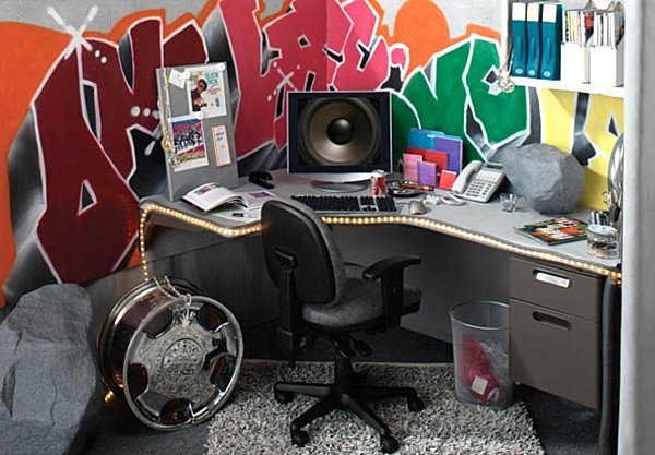 Office with grafitti art