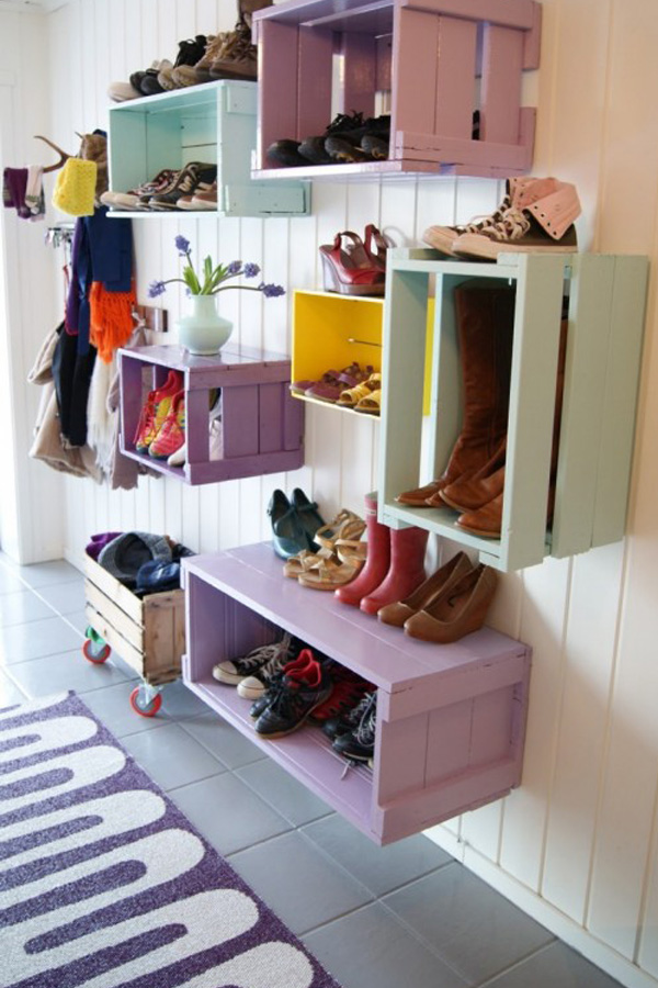 Painted crate shoe storage DIY